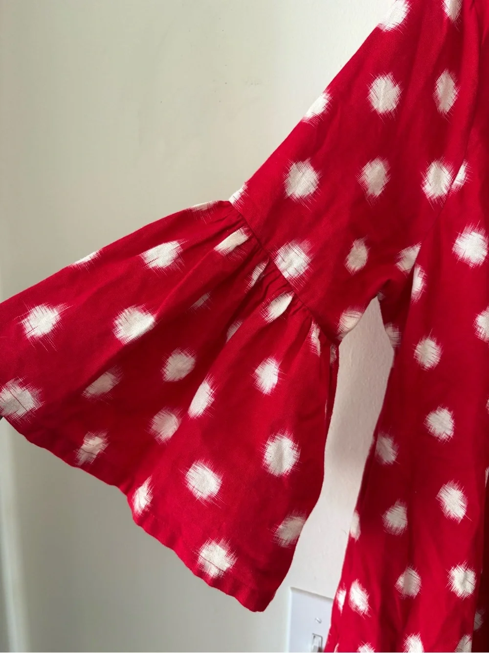 Red Polka Dot Swing Dress with Ruffle Sleeves